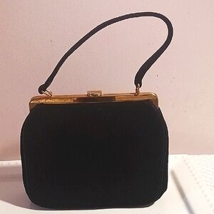 Classic Vintage BLOCK  Black Velvet Top-Handle Evening Bag ⚜️Stunning!